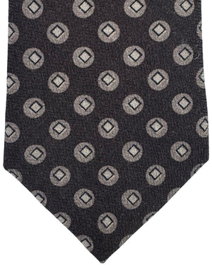 Isaia Sevenfold Tie Brown Geometric Medallion - Wool Silk SALE