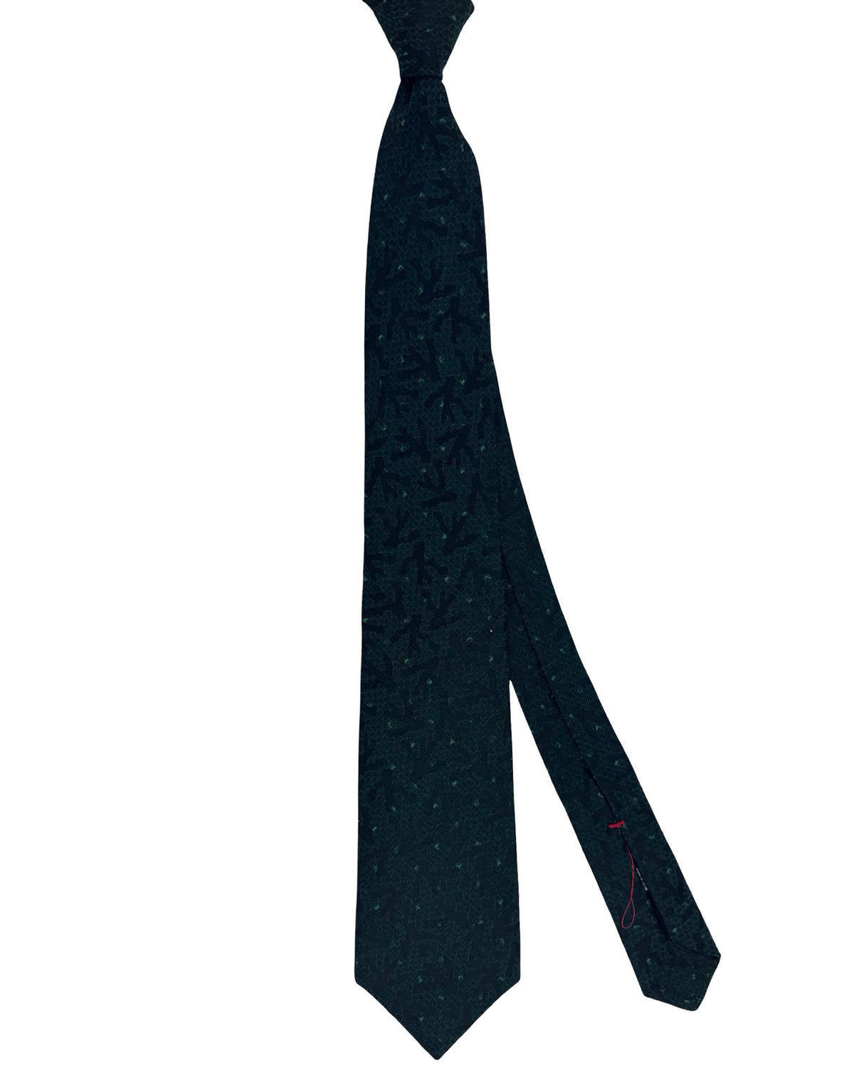 Isaia Sevenfold Tie Dark Green Coral Logo - Wool Silk SALE