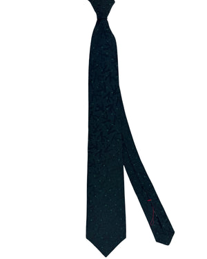 Isaia Sevenfold Tie Dark Green Coral Logo - Wool Silk SALE