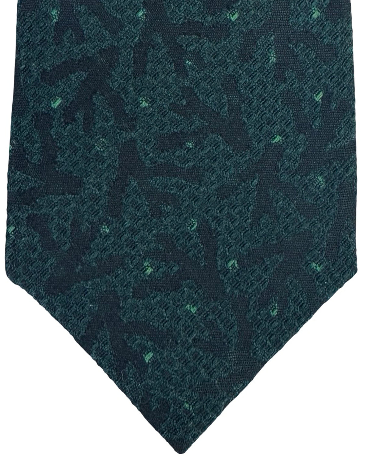 Isaia Sevenfold Tie Dark Green Coral Logo - Wool Silk SALE