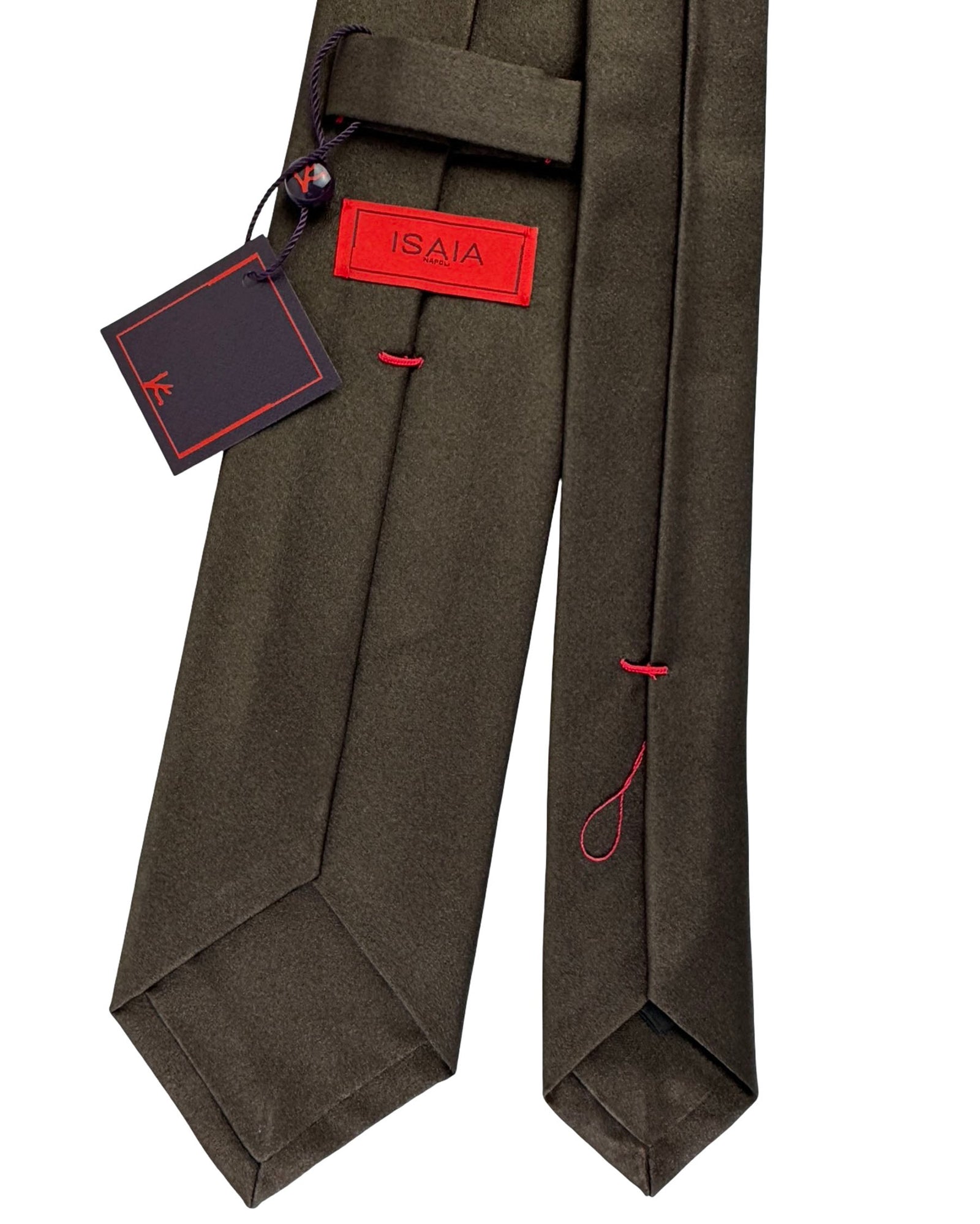 Isaia Sevenfold Tie Forest Green Grosgrain Solid