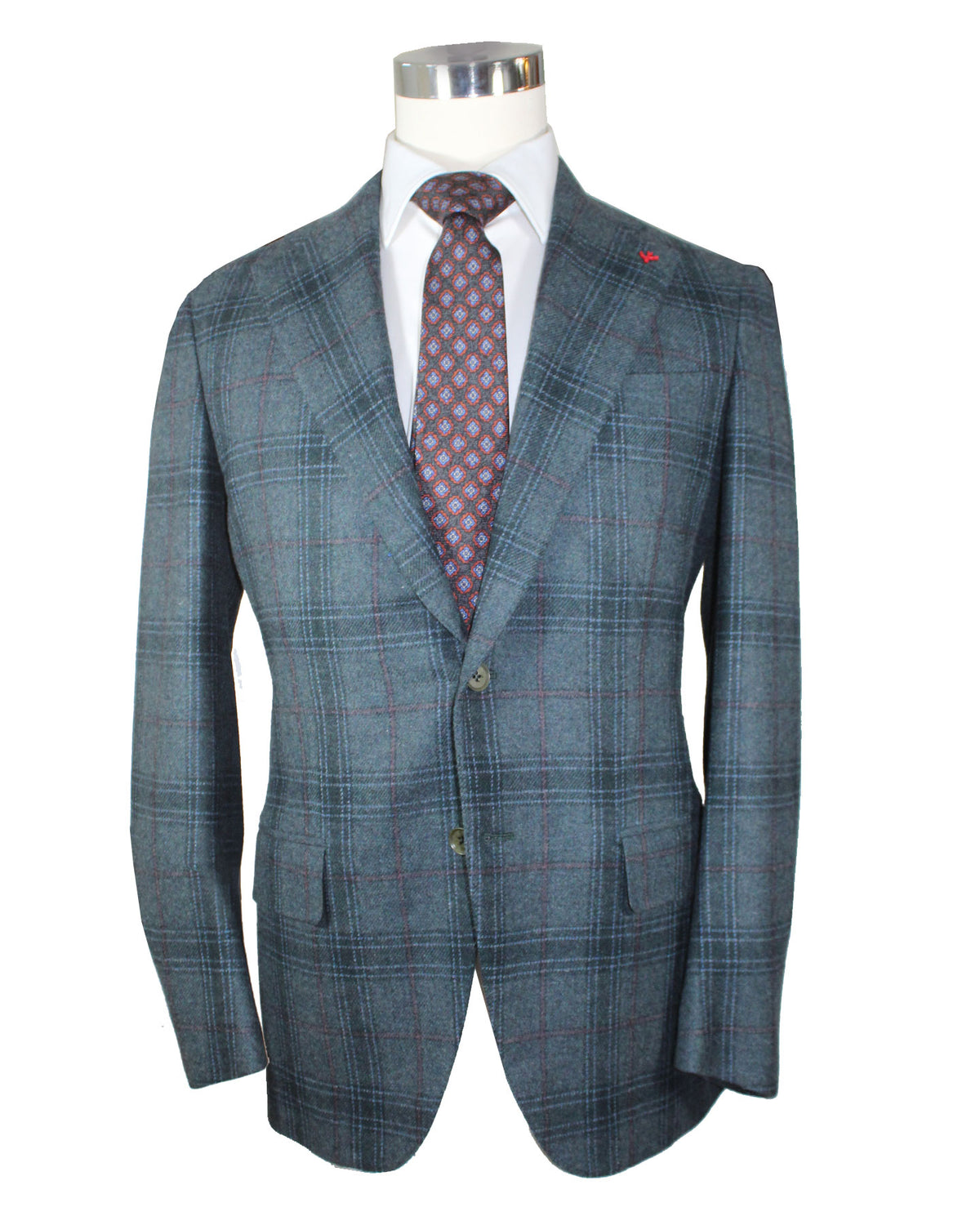 Isaia Sport Coat Gray Blue Plaid