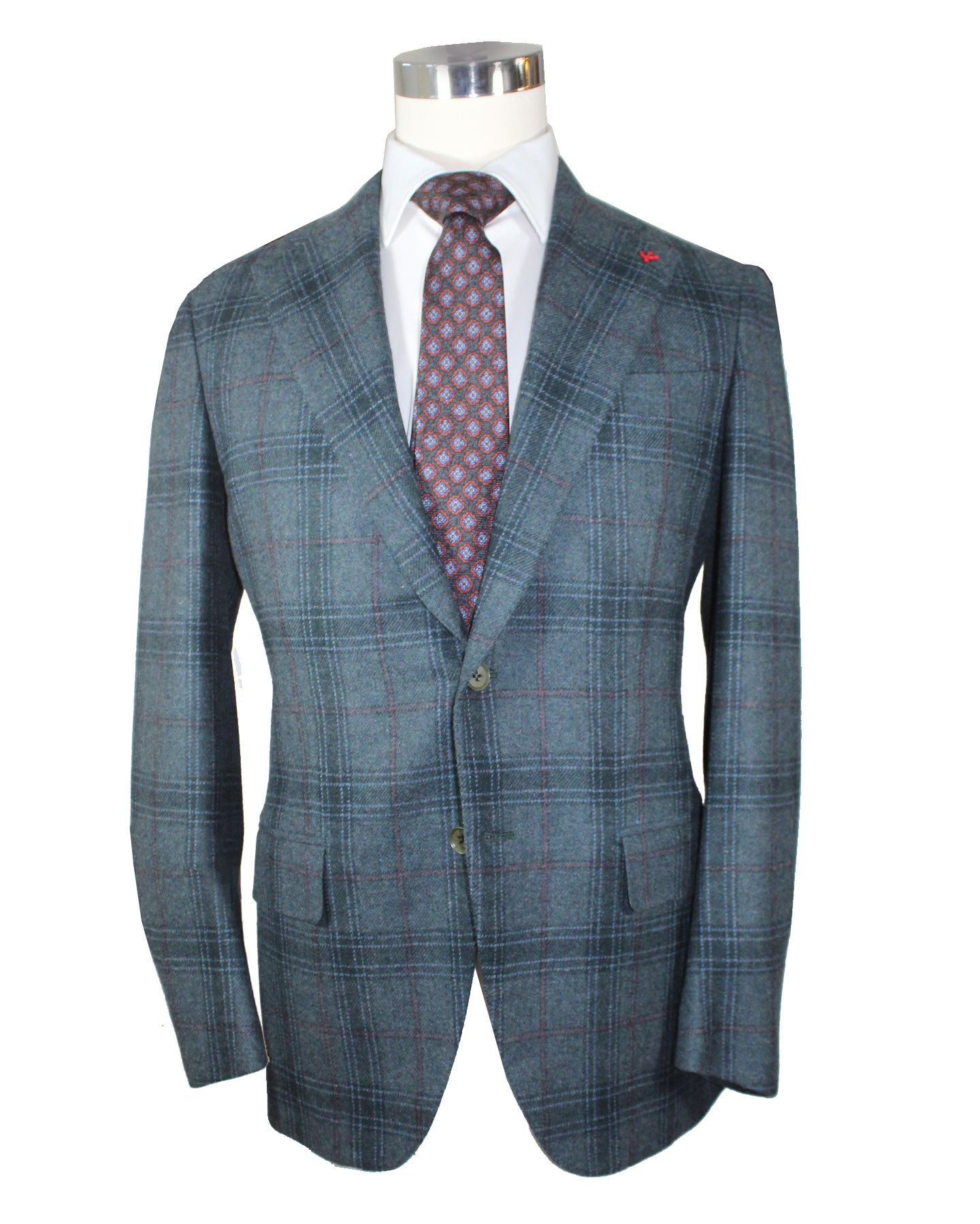 Isaia Sport Coat Gray Blue Plaid
