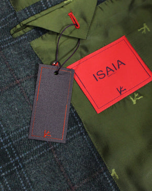 Isaia Wool Sport Coat Gray Blue Plaid Design - EU 50/ US 40