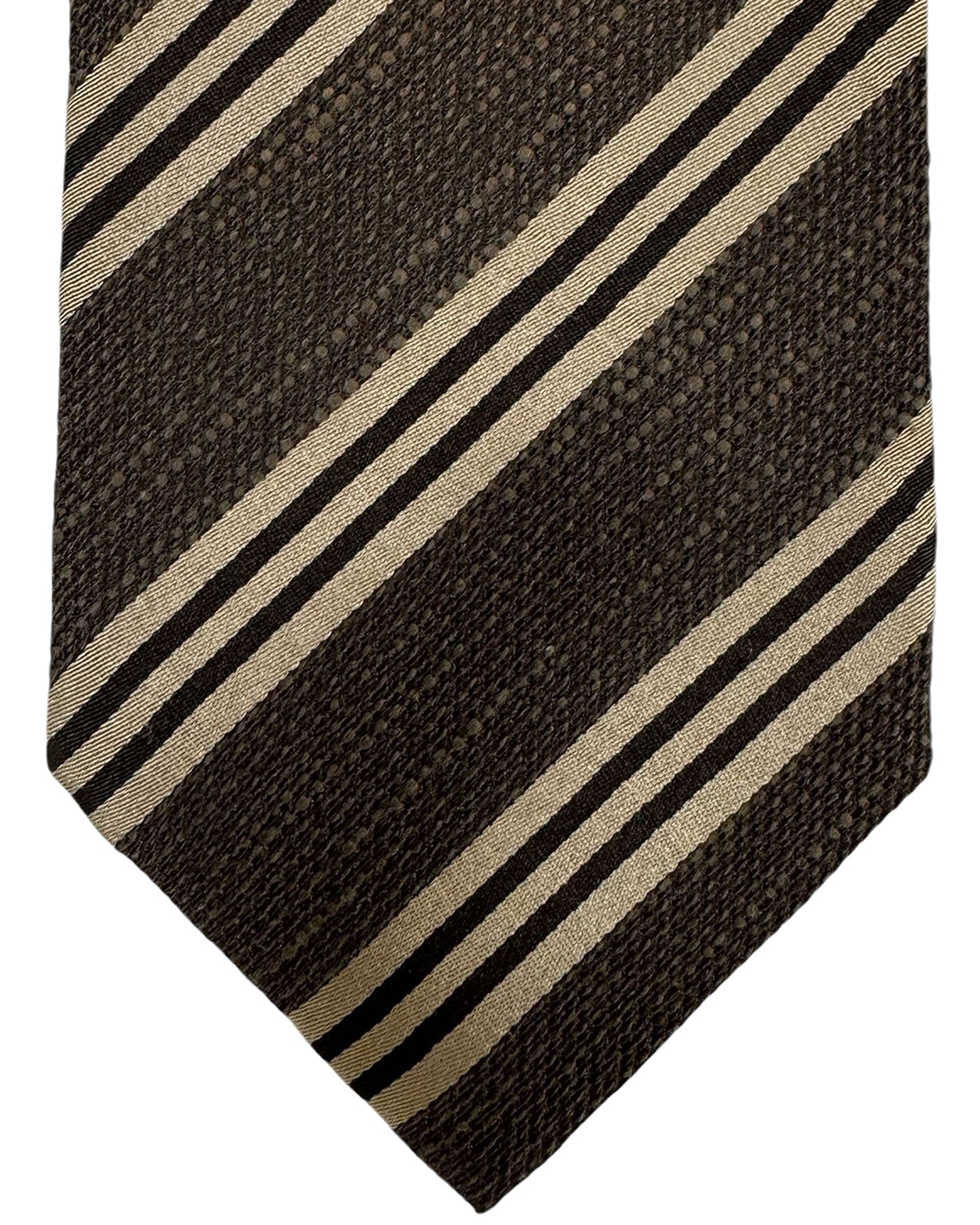 Isaia Tie Brown Stripes Design - Sevenfold Silk Blend Necktie SALE