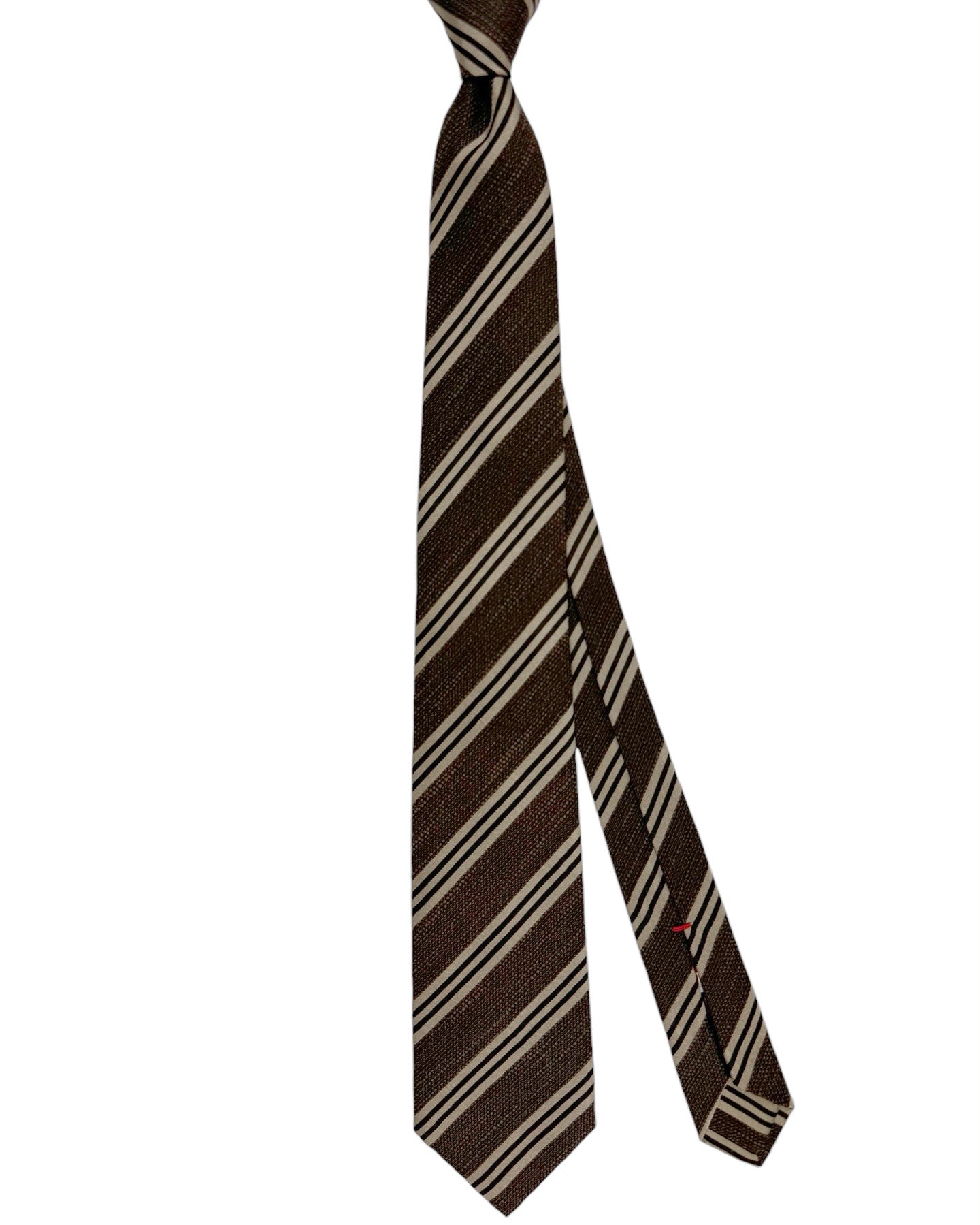 Isaia Tie Brown Stripes Design - Sevenfold Silk Blend Necktie SALE
