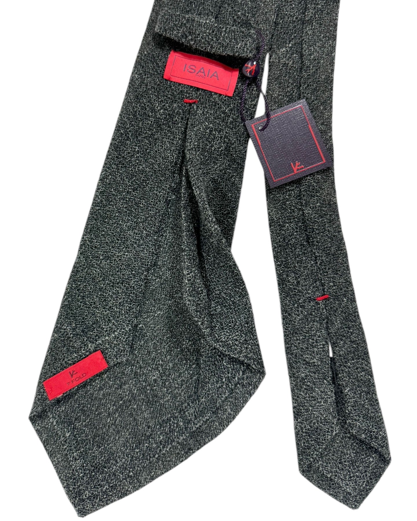 Isaia Sevenfold Tie Gray Pattern - Wool Necktie