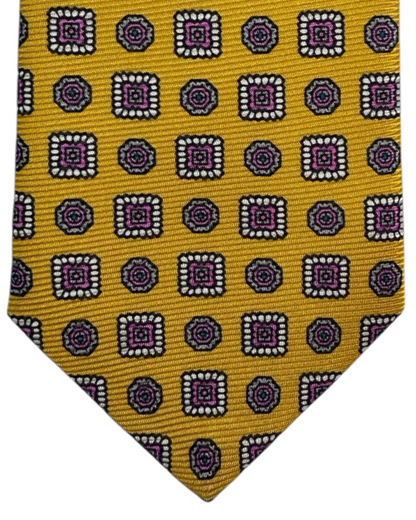 Kiton Tie Orange Pink Mosaic Medallion- Sevenfold Necktie
