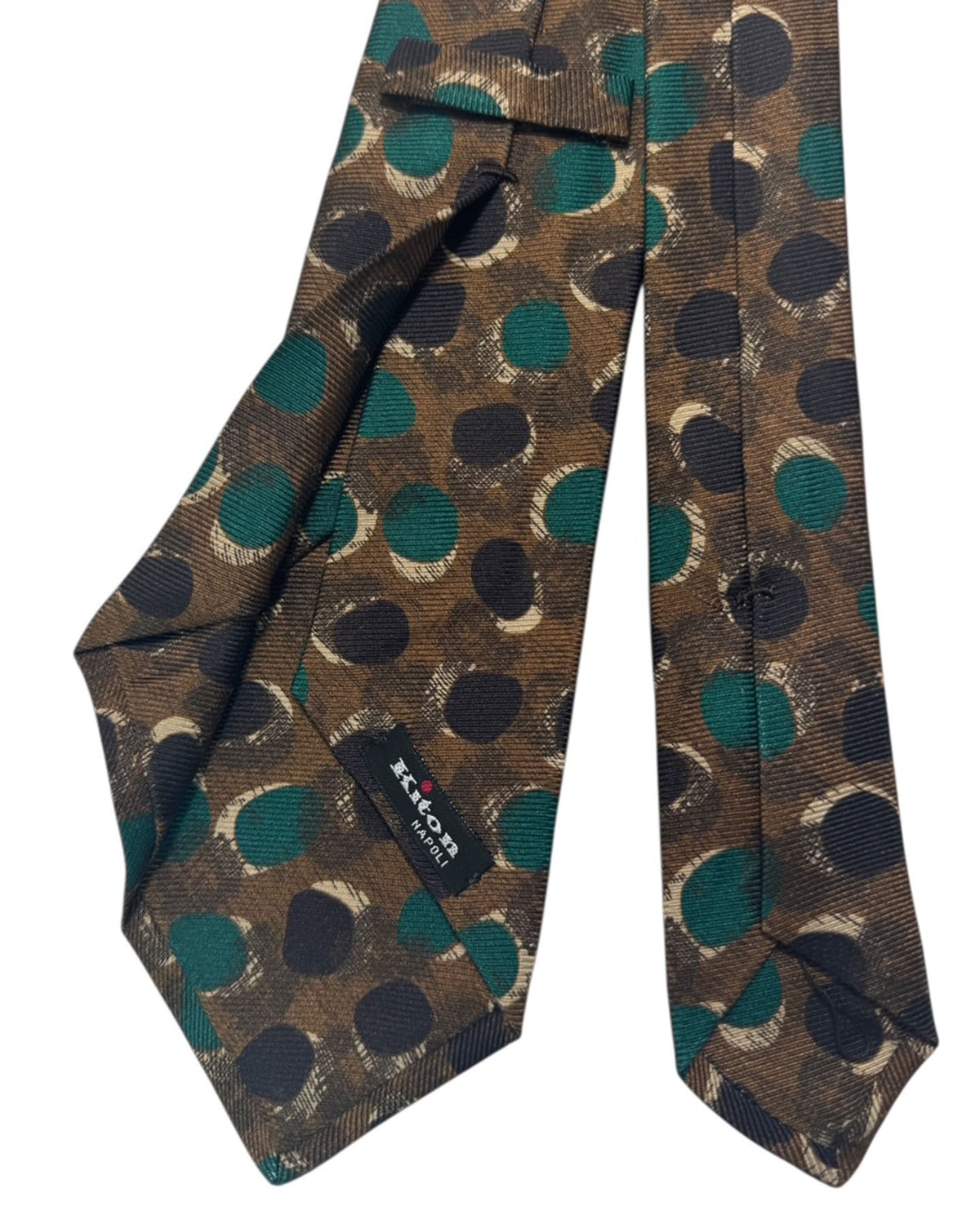 Kiton Tie Brown With Green And Black Dots - Sevenfold Necktie