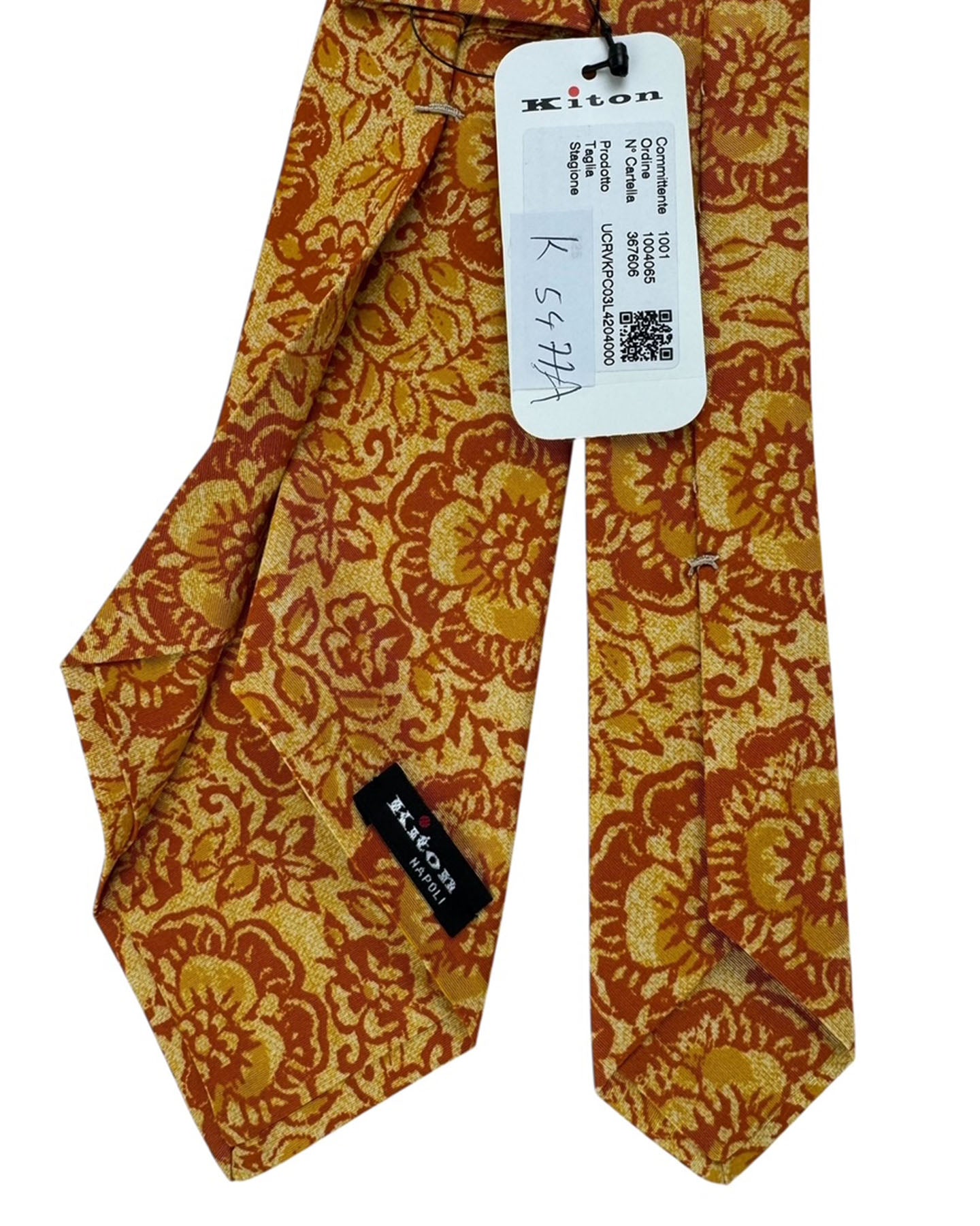 Kiton Sevenfold Tie Floral Orange