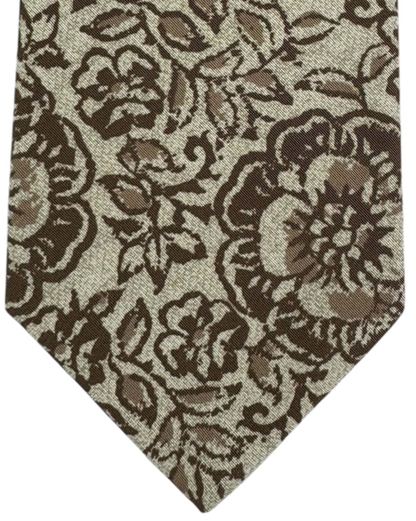 Kiton Sevenfold Tie Olive Floral with Brown Accents