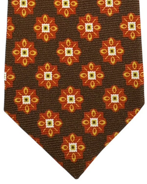 Kiton Sevenfold Tie Chocolate Brown with Orange Star Medallions