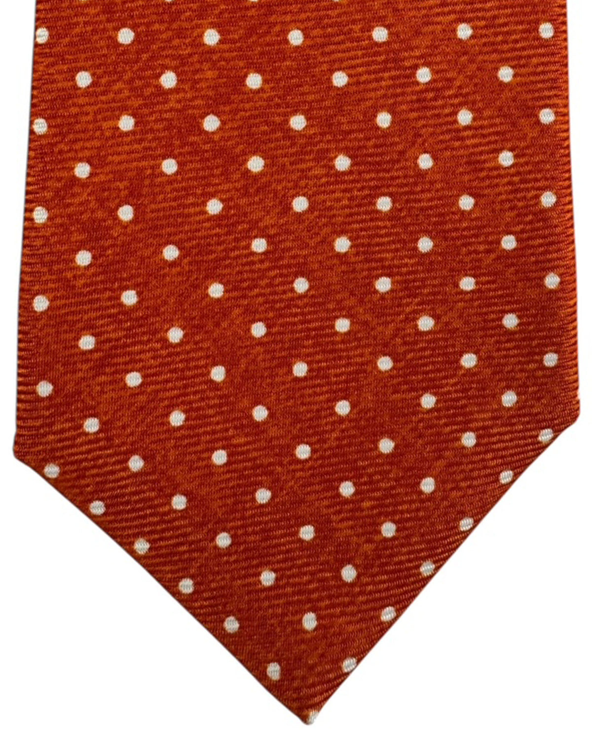 Kiton Sevenfold Tie Orange with White Polka Dots