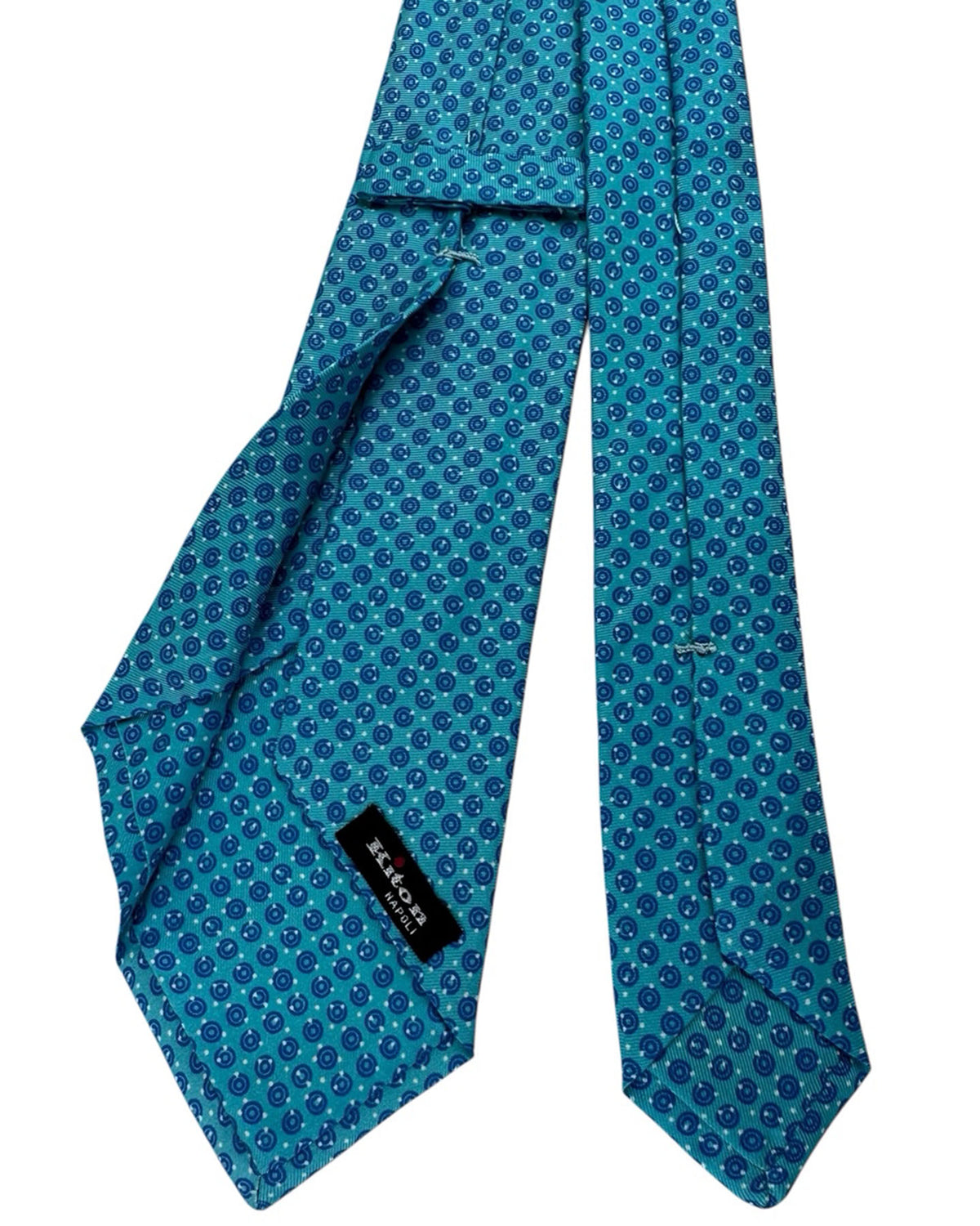 Kiton Sevenfold Tie Royal Blue Sky Medallion Dot