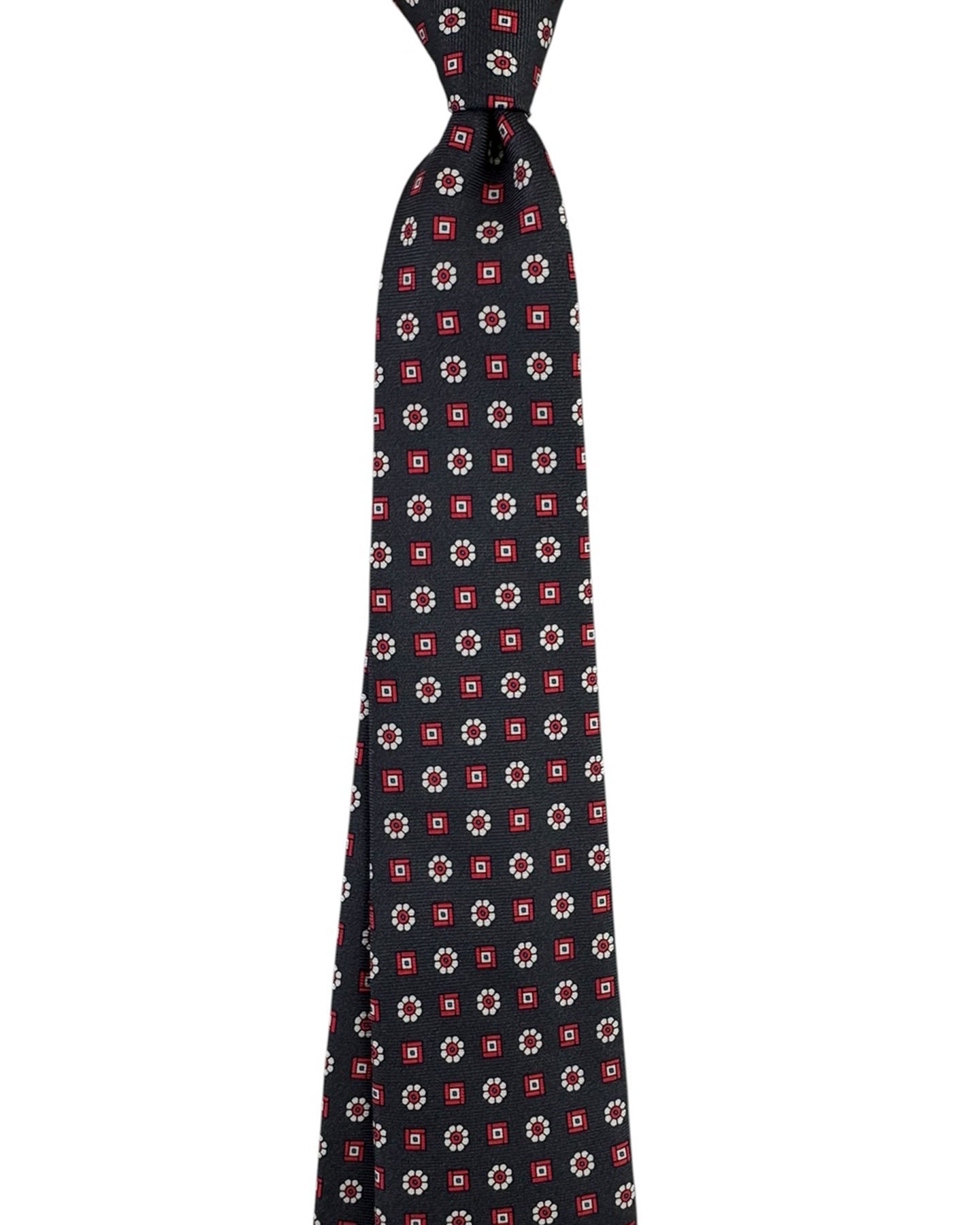 Kiton Sevenfold Tie Charcoal Gray Red Mini Flowers