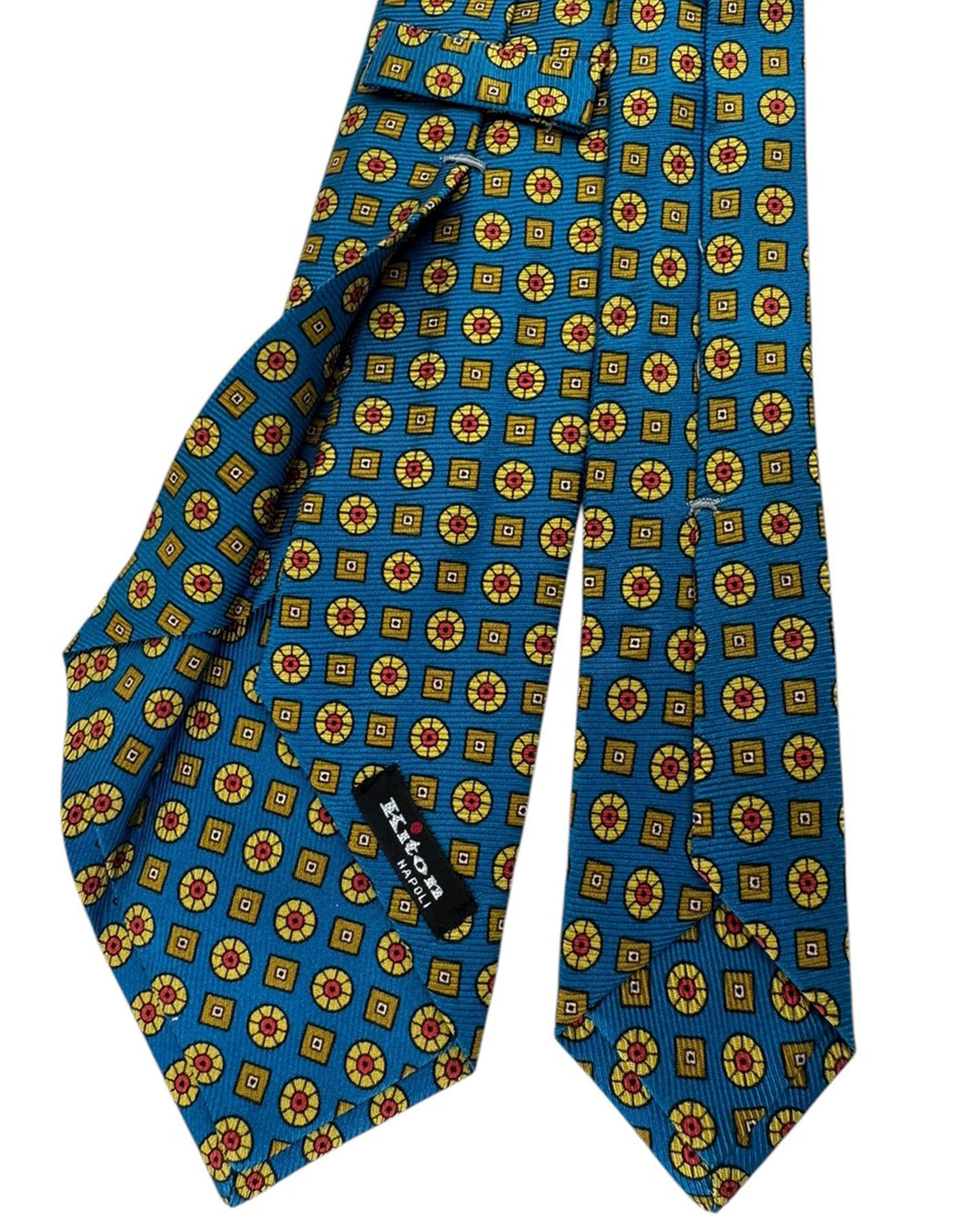 Kiton Sevenfold Tie Azure Blue Retro Pattern