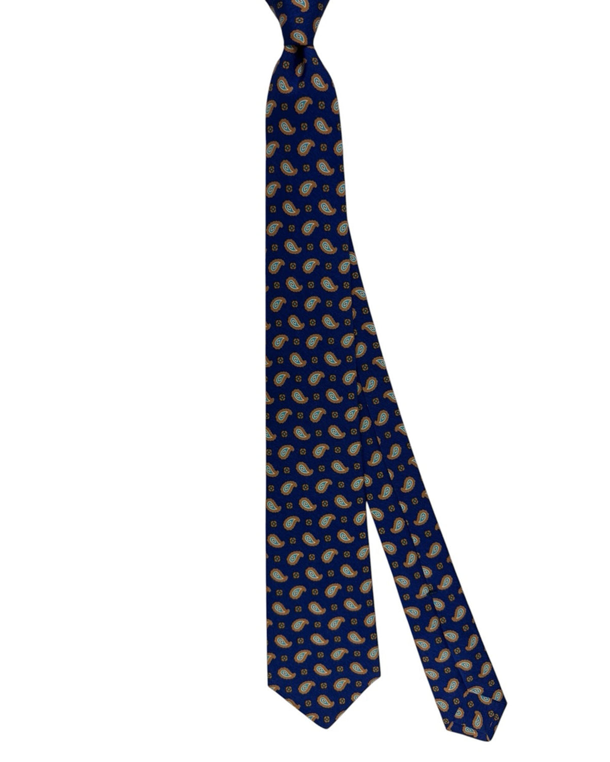 Kiton Sevenfold Tie Royal Blue Olive Paisley
