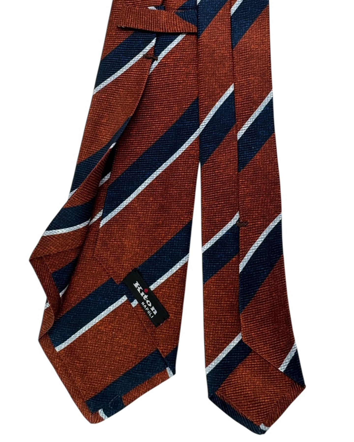 Kiton Sevenfold Tie Brown Navy Stripes