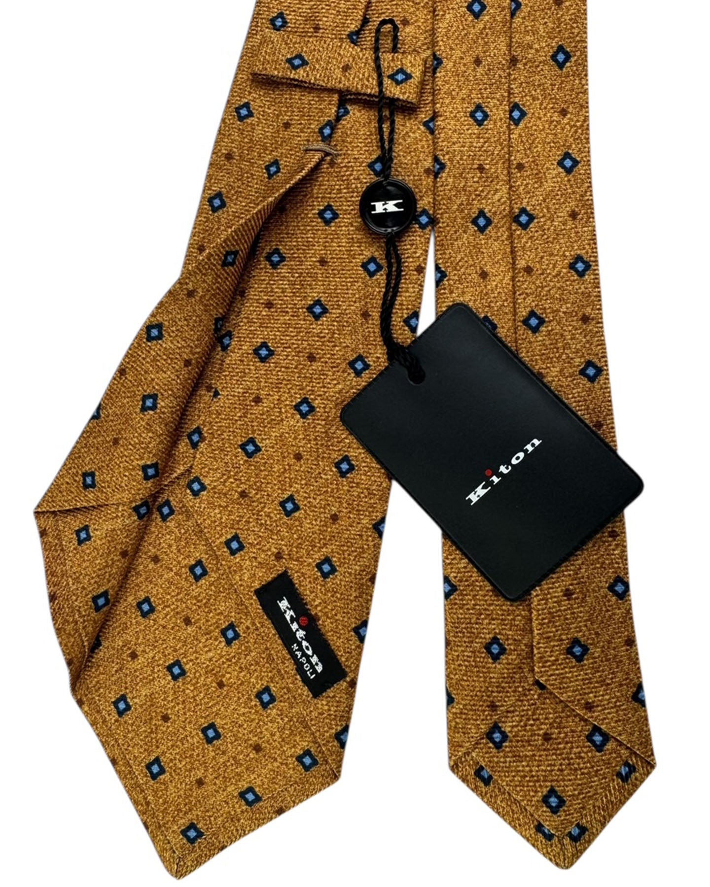 Kiton Sevenfold Tie Brown With Blue Diamond Pattern