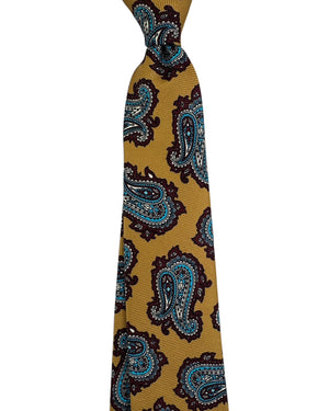 Kiton Sevenfold Tie Olive Brown Aqua Paisley Design