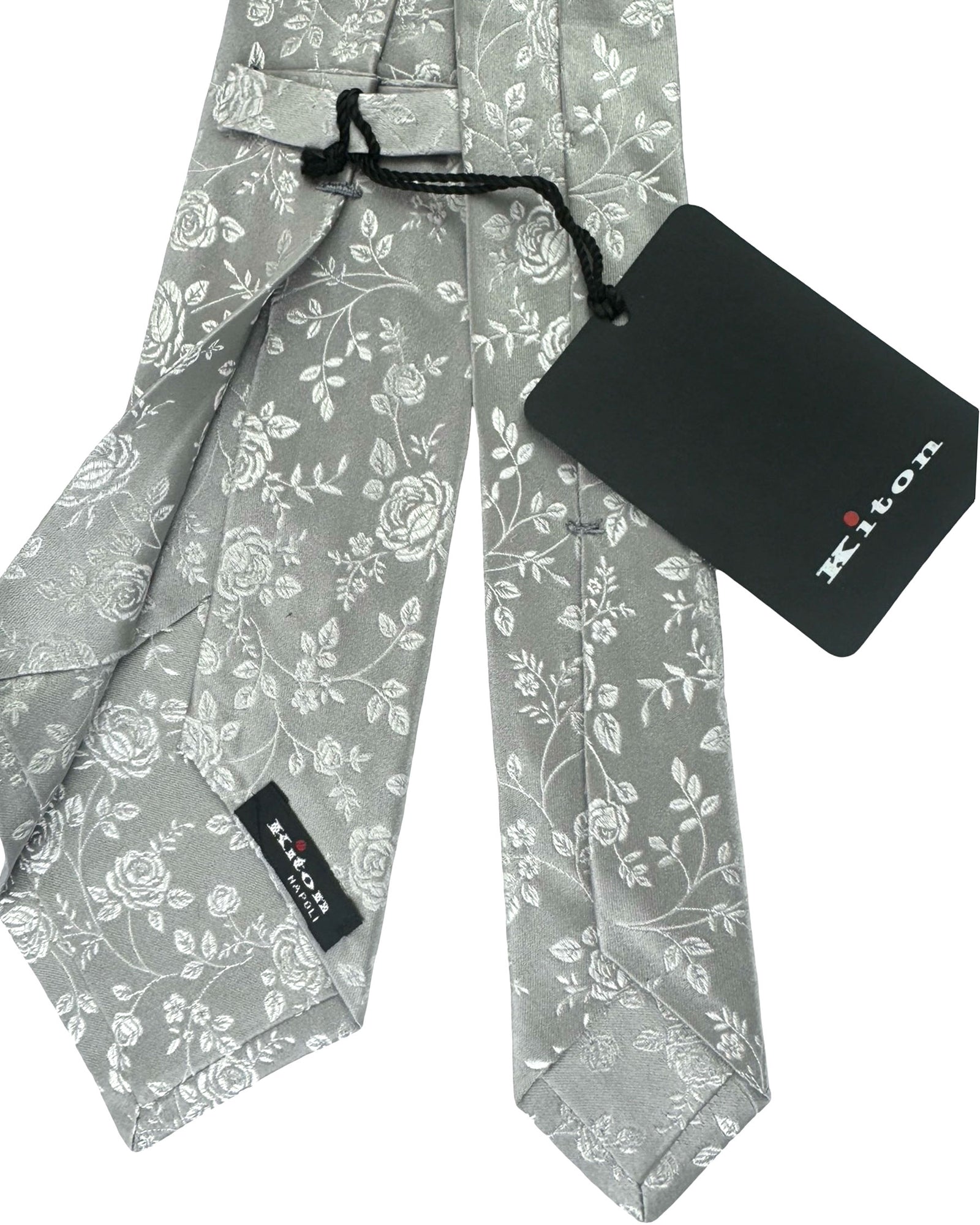 Kiton Sevenfold Tie Gray Silver Floral