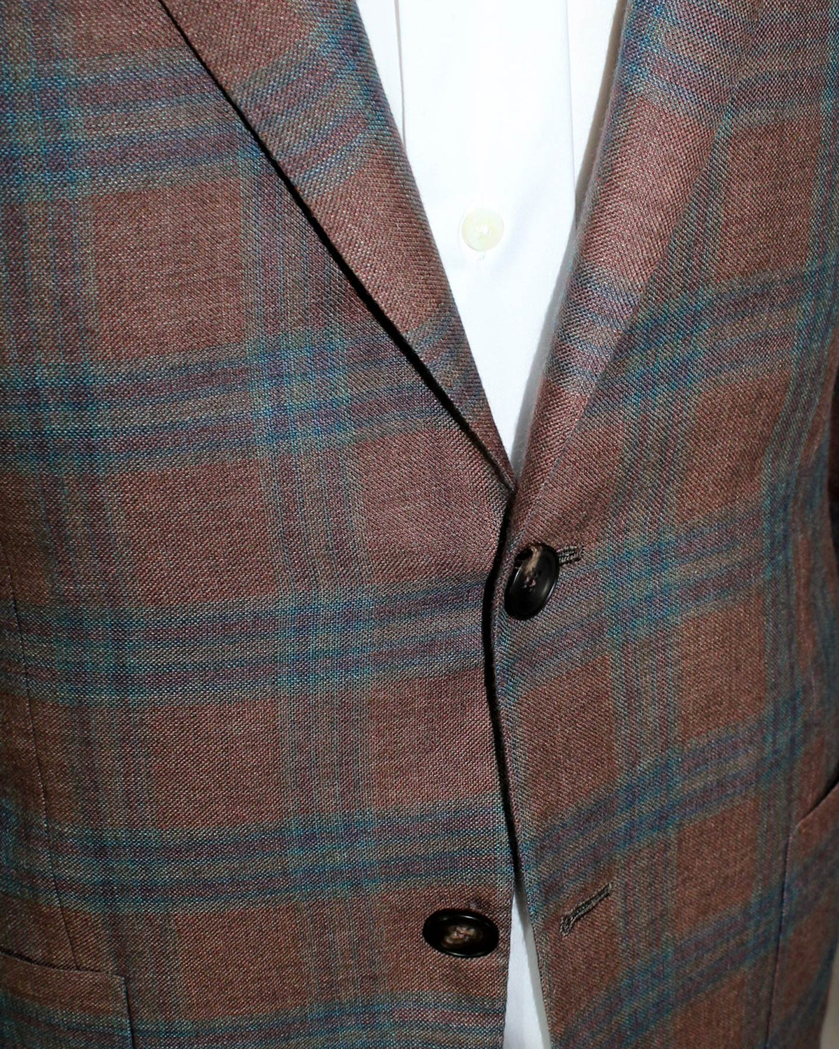 Kiton Sport Coat EU 48 - US 38 Brown Turquoise Plaid Linen Cashmere Unlined Blazer REDUCED SALE