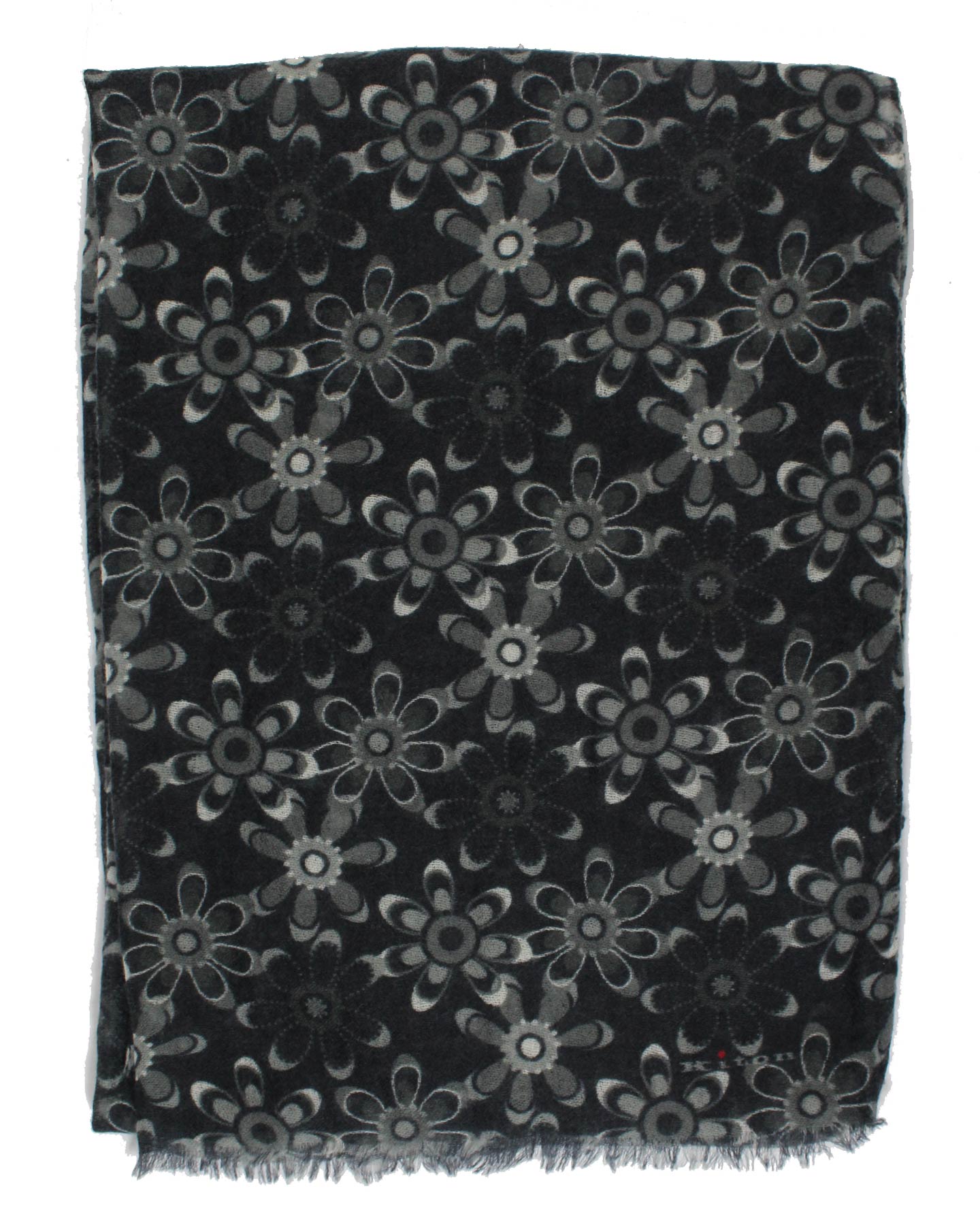 Kiton Scarf Black Gray Flowers - 
