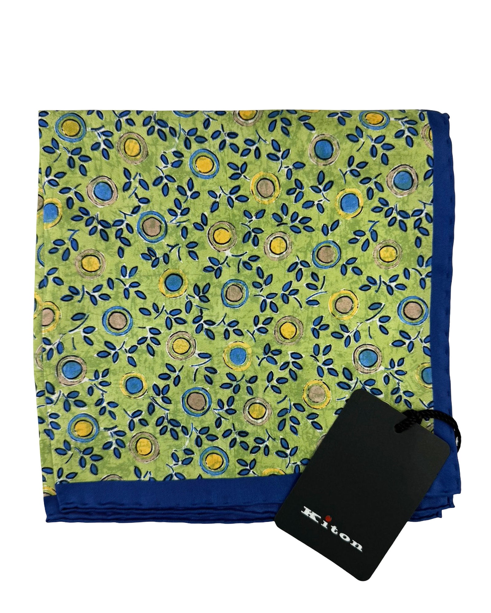Kiton Silk Pocket Square Green Navy Floral