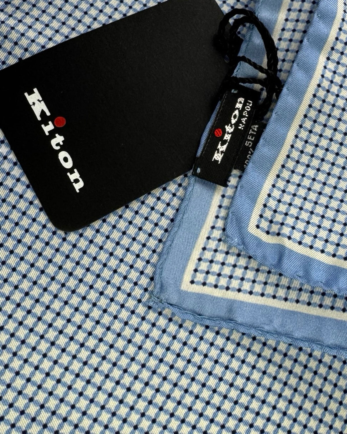 Kiton Silk Pocket Square Blue Geometric
