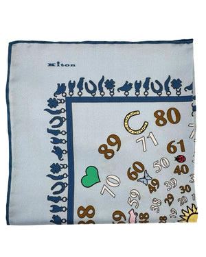 Kiton Silk Pocket Square Blue Novelty Numbers
