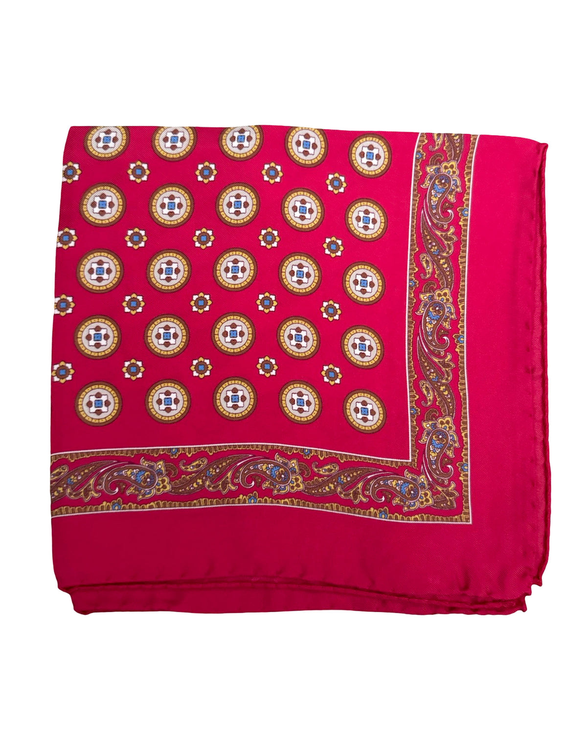 Kiton Silk Pocket Square Fuchsia Medallion
