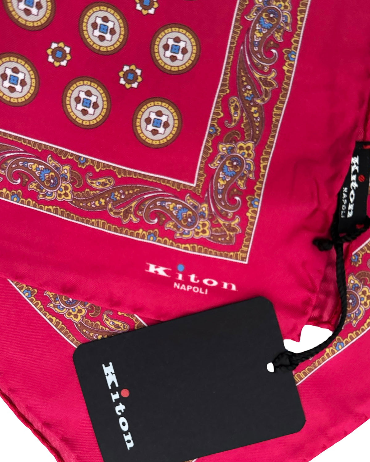 Kiton Silk Pocket Square Fuchsia Medallion