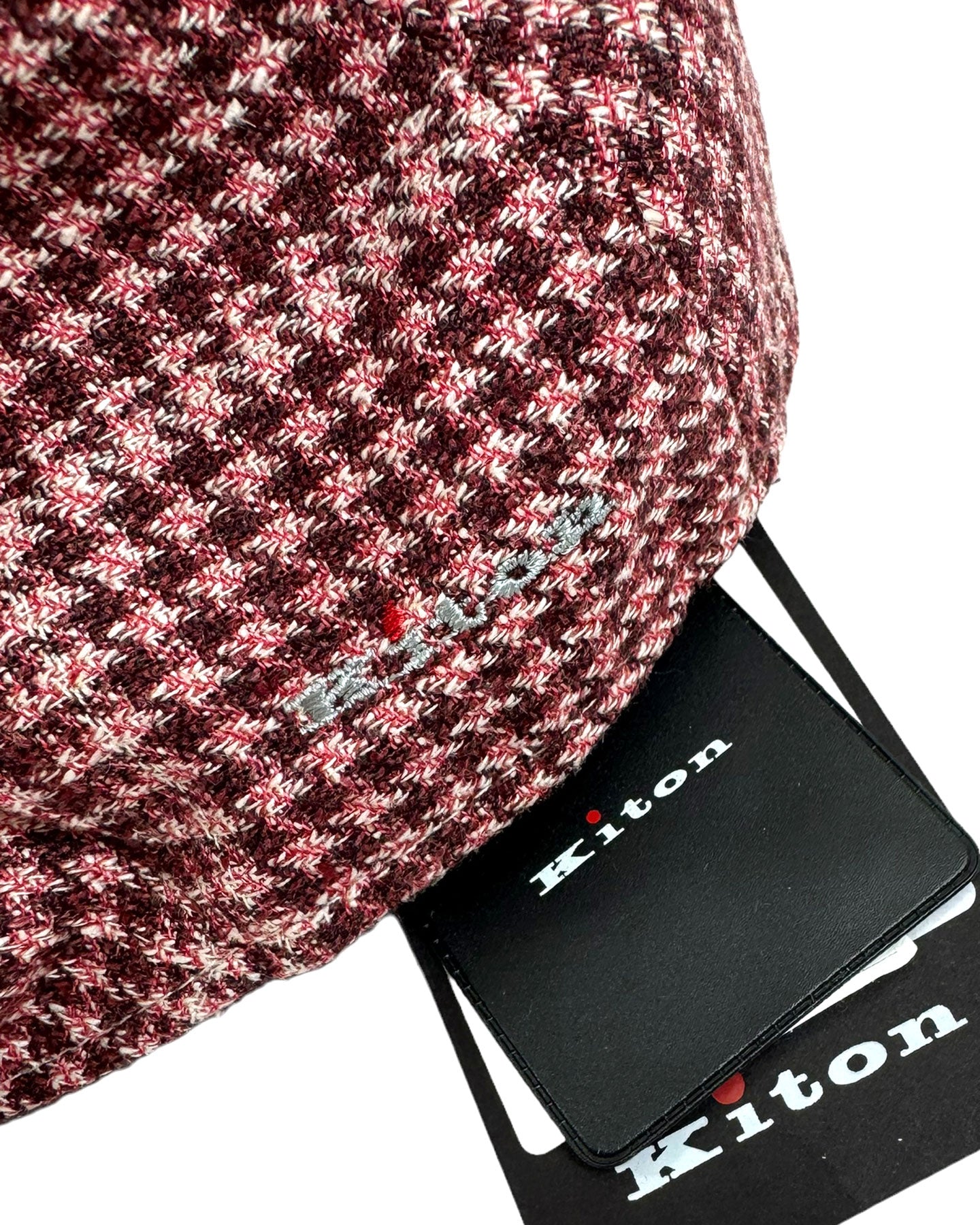 Kiton Flat Cap Cashmere Wool Maroon Houndstooth Form Beret