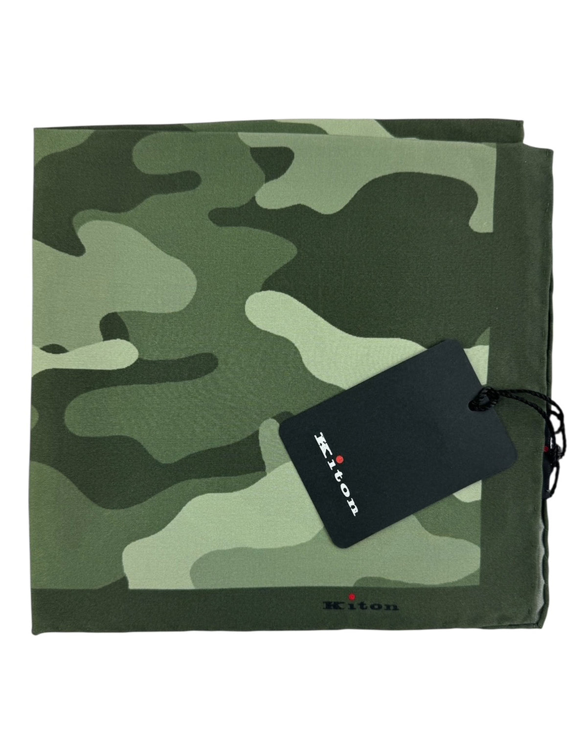 Kiton Silk Pocket Square Green Camo Design