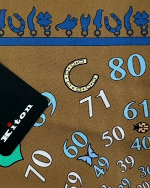 Kiton Silk Pocket Square Brown Number & Charms Novelty