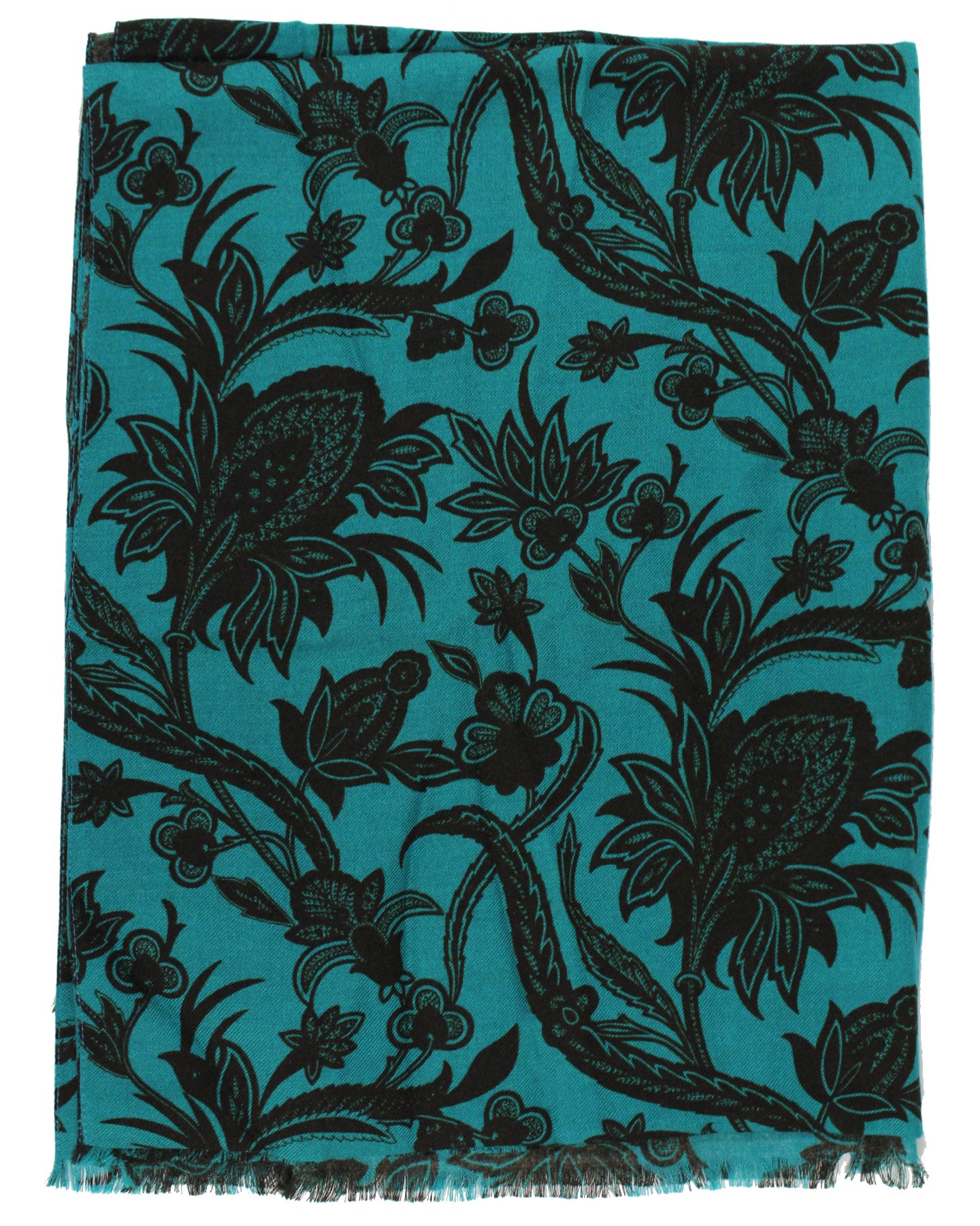 Kiton Cashmere Scarf Teal Black Floral Men Collection