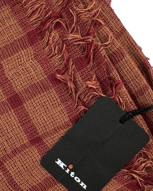 Kiton Scarf Brown Windowpane - Luxury Cashmere Men Shawl