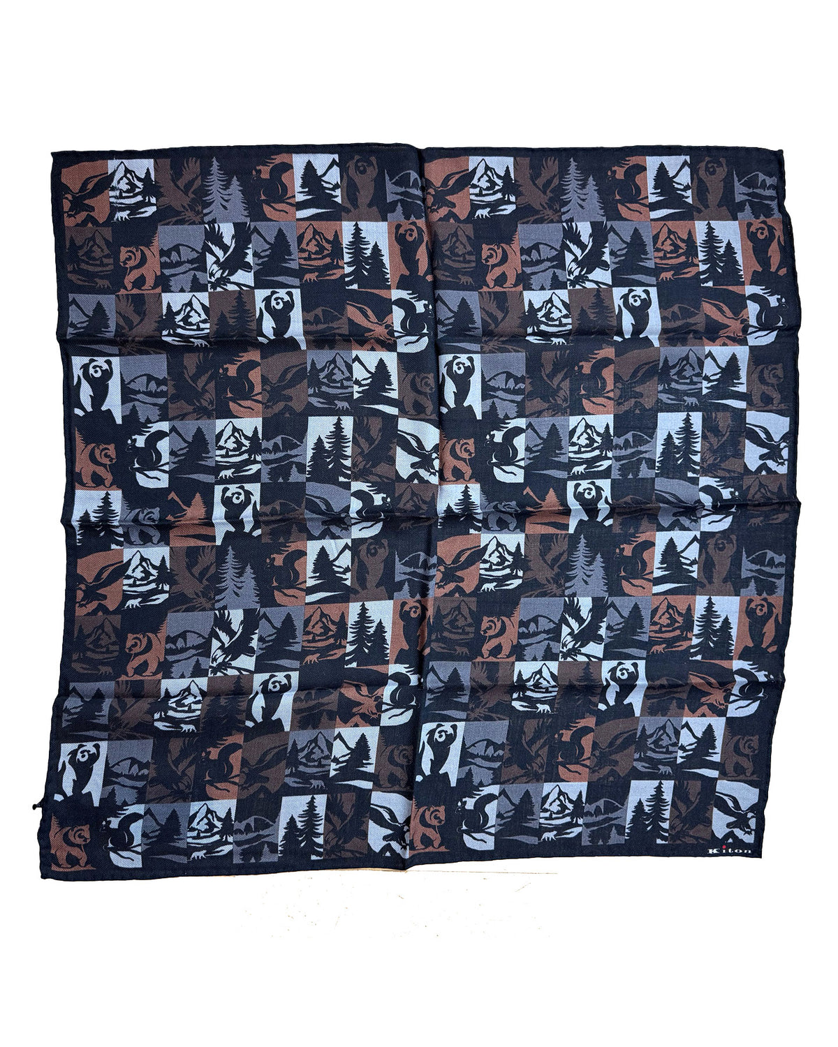 Kiton Small Cashmere Scarf Brown Gray Novelty SALE