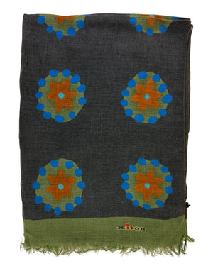 Kiton Cashmere Scarf Floral Gray