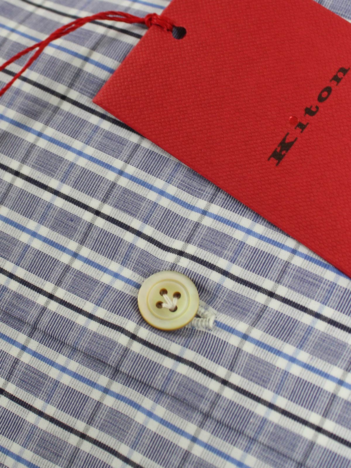 Kiton Dress Shirt White Navy Royal Blue Check 