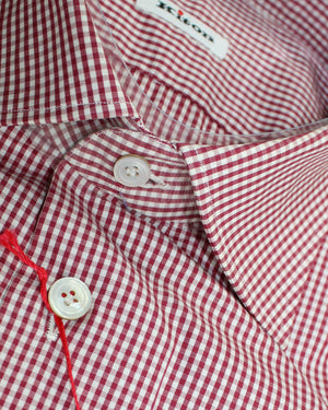 Kiton Shirt White Maroon Mini Check 