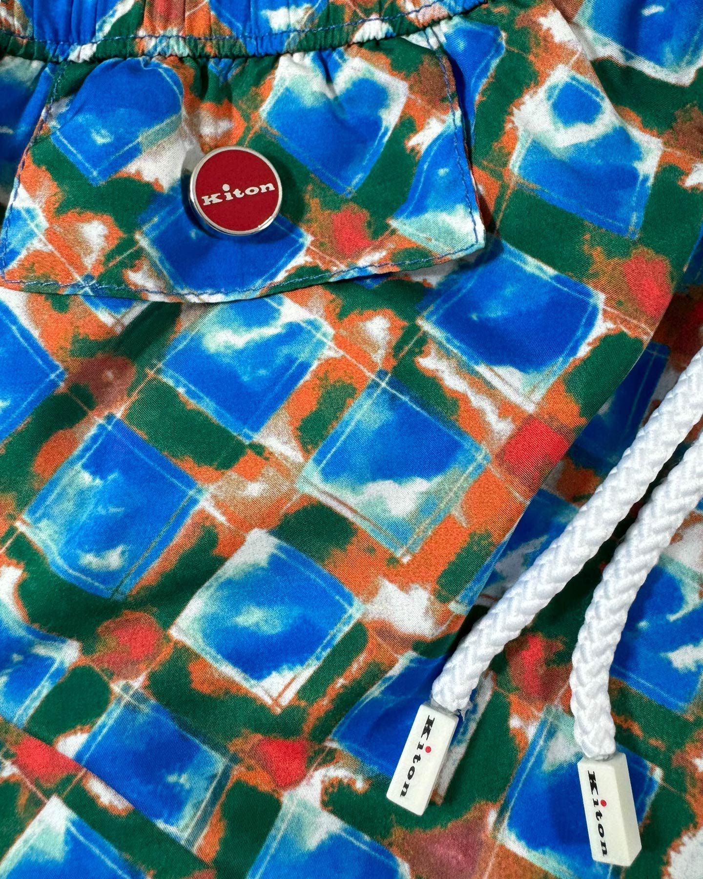 Kiton Swim Shorts L Royal Blue Brown Green Design - Men Swimwear SALE