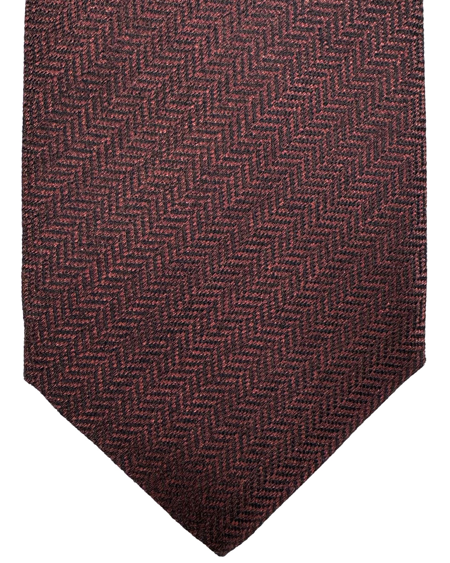 Kiton Silk Tie Brown Black Herringbone - Sevenfold Necktie