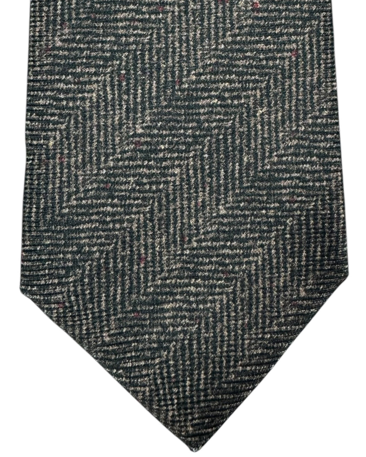 Kiton Sevenfold Tie Taupe Brown Herringbone Design