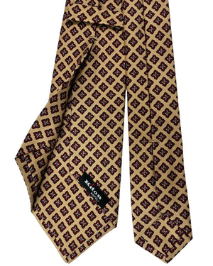 Kiton Tie Dark Taupe Maroon Geometric Flowers- Sevenfold Necktie FINAL SALE