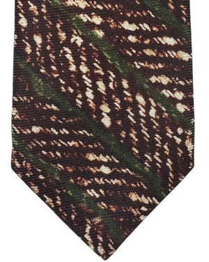 Kiton Tie Brown Green Stripes Design - Sevenfold Necktie