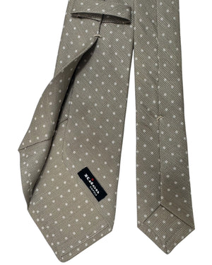 Kiton Tie Taupe White Dots - Linen Silk Sevenfold Necktie