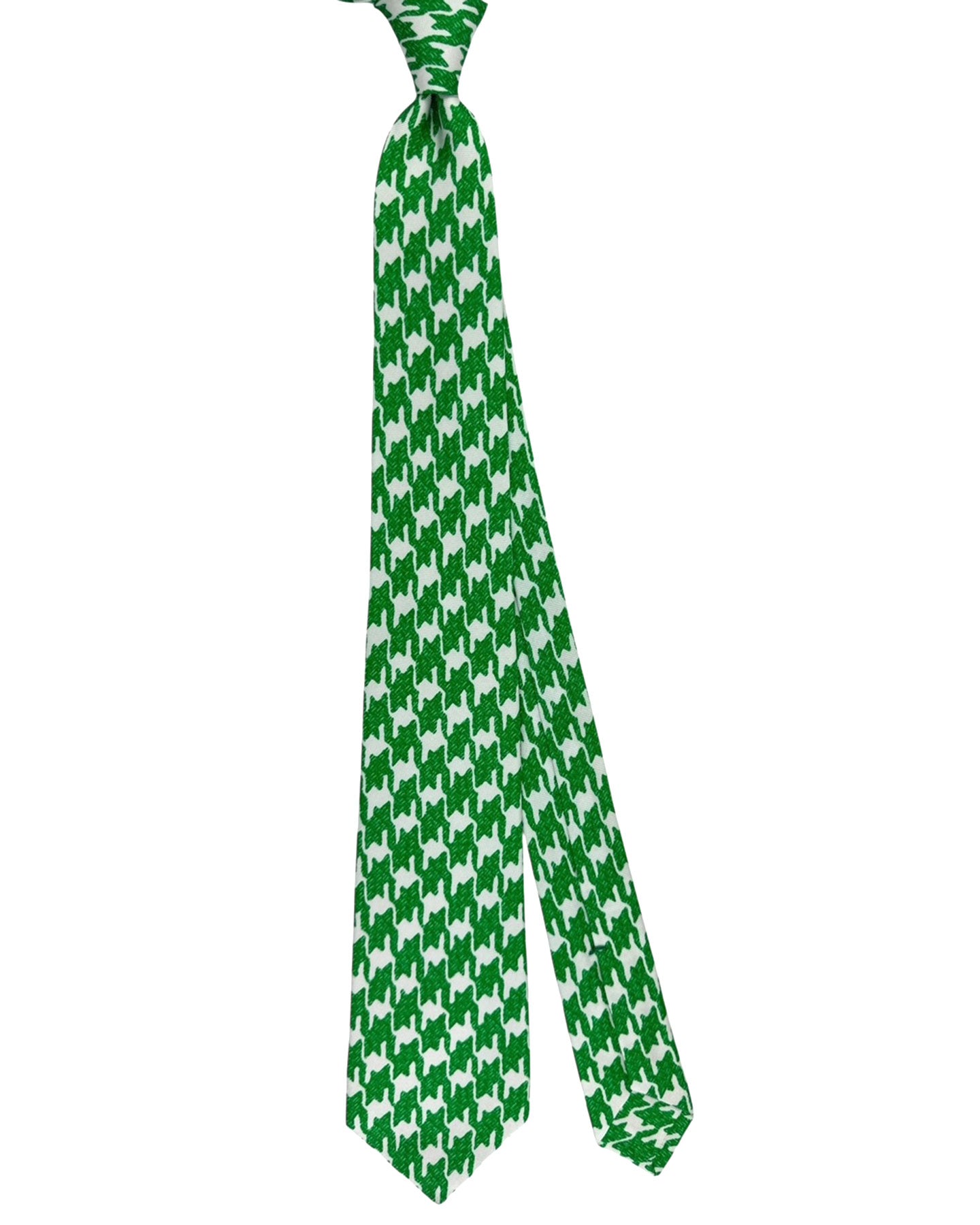 Kiton Sevenfold Tie White Green Houndstooth