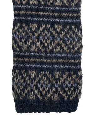 Kiton Cashmere Square End Knitted Tie Dark Blue Stripes