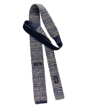 Kiton Square End Knitted Tie Gray Taupe Patterned Stripes - Alpaca Wool